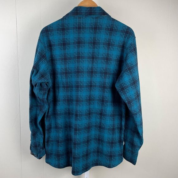 Wrangler Fleece Button Up Shirt Jacket Teal Navy Plaid Long‎ Sleeve Mens Medium - Picture 4 of 5